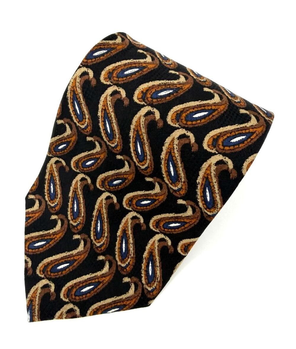 J.Z. Richards Silk Tie Parisian Paisley Brown Blue Black Hand Crafted USA Luxury